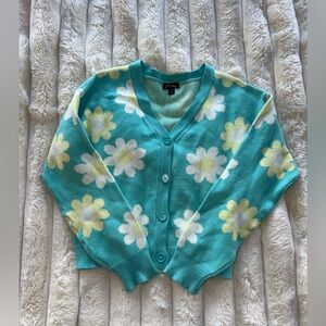 Art Class Teal and Yellow Floral Sweater
